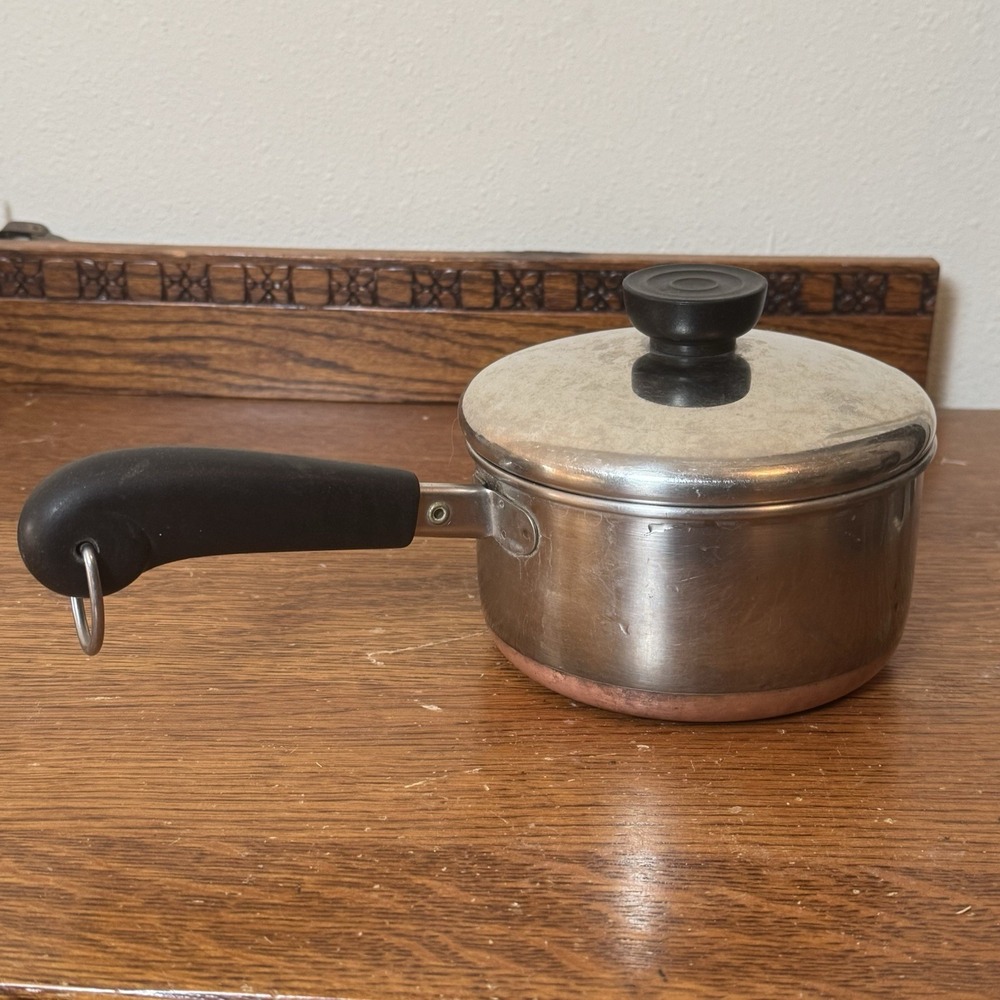 Revere Ware 1 Qt Saucepan Copper Bottom & Lid Rome, NY-USA, Vintage 1801 - #88